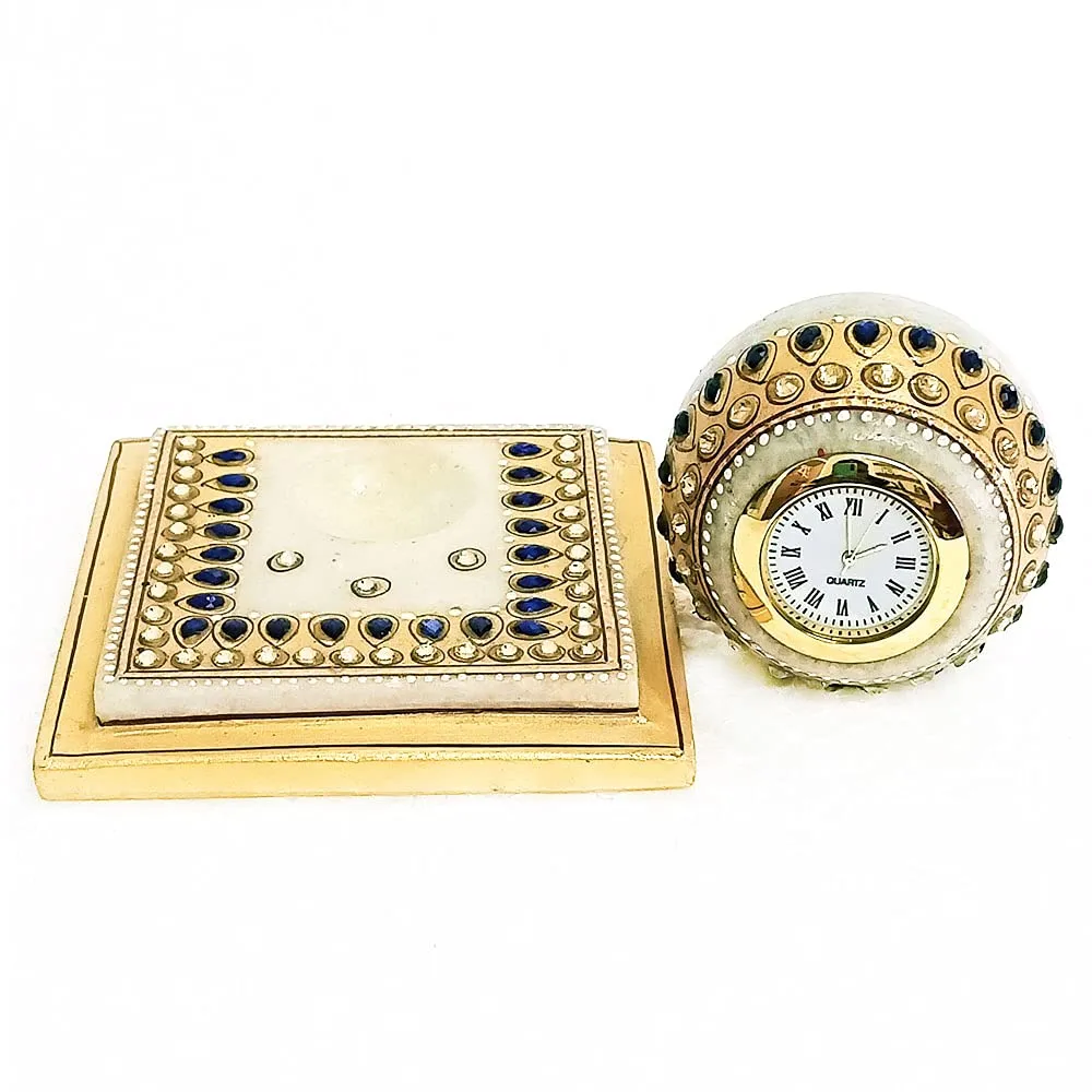 Handicraft Kingdom Table Clocks for Bedroom Designer Analog Modern Quartz Movement for Office & Home Décor | Round Shape Gift Item for Living Room| Approx Size (3.5 Inch) & Wt (600 Gm) Pack of 1