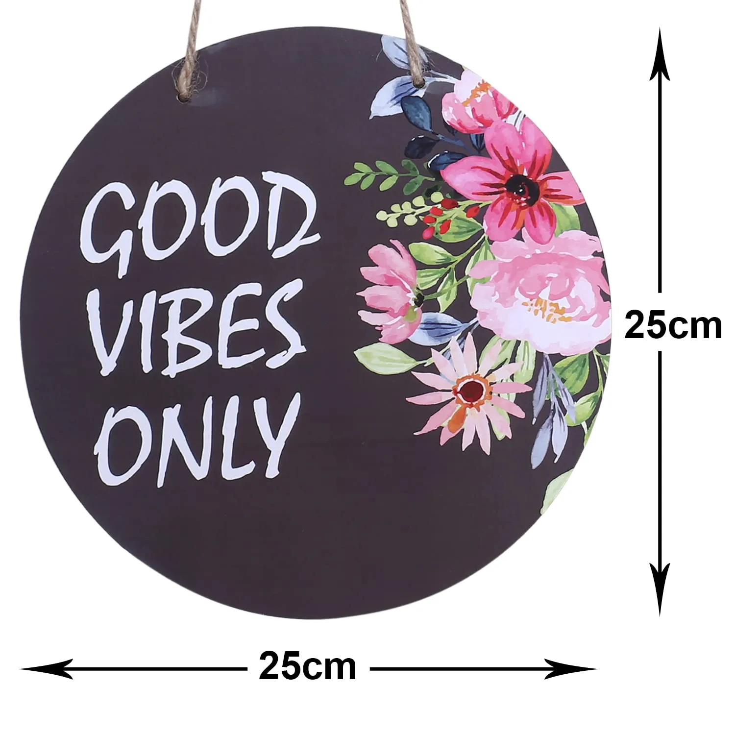 Heart Home Wall Hanging Quotes|Mdf Wooden Round Shaped Flower Print Plates For Kids Bedroom,Hall Entrance,Office,Pack of 2 (Black)