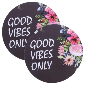 Heart Home Wall Hanging Quotes|Mdf Wooden Round Shaped Flower Print Plates For Kids Bedroom,Hall Entrance,Office,Pack of 2 (Black)