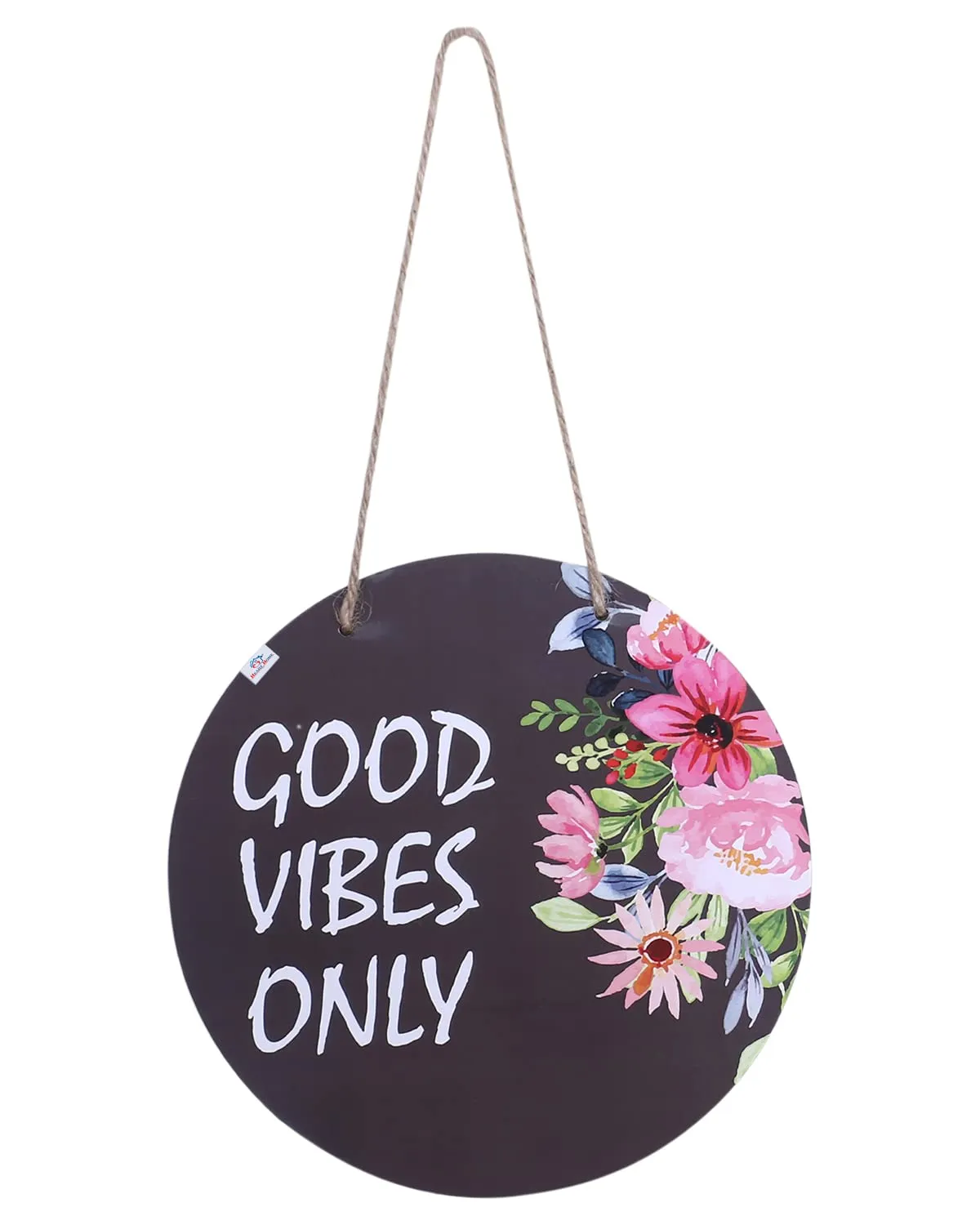 Heart Home Wall Hanging Quotes|Mdf Wooden Round Shaped Flower Print Plates For Kids Bedroom,Hall Entrance,Office,Pack of 2 (Black)