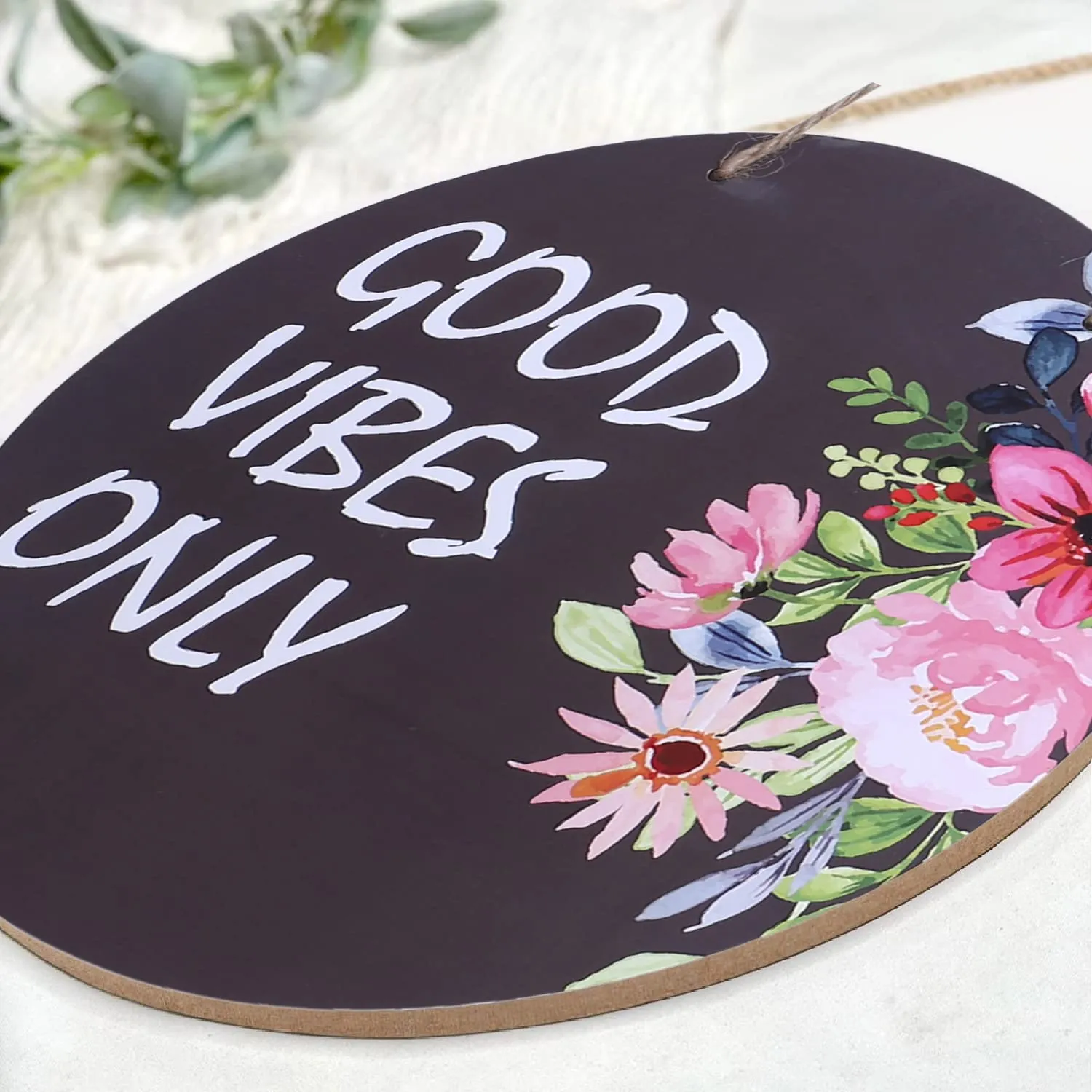Heart Home Wall Hanging Quotes|Mdf Wooden Round Shaped Flower Print Plates For Kids Bedroom,Hall Entrance,Office,Pack of 2 (Black)