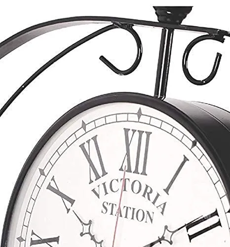 Honeymagic Option Gallery London Vintage Victoria Metal Double Sided Station Analog Wall Clock With Dial (White Dial, 8 Inches)