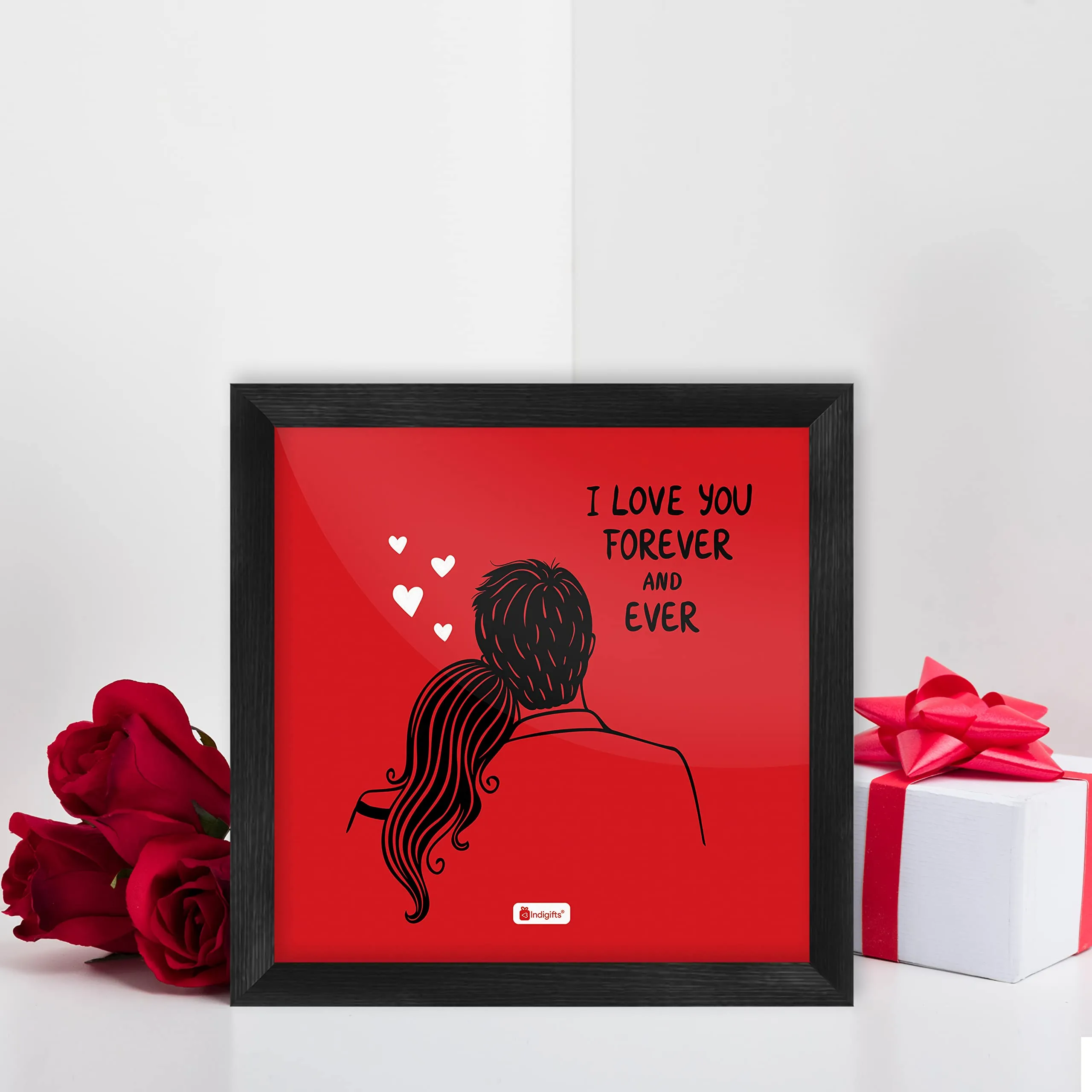 Indigifts Valentine Day Gift I love You Forever Quote Printed Red Poster Frame 10x10 inches - Valentine Gifts for Girlfriend Boyfriend, Birthday Gift For Husband Wife, Love Gifts