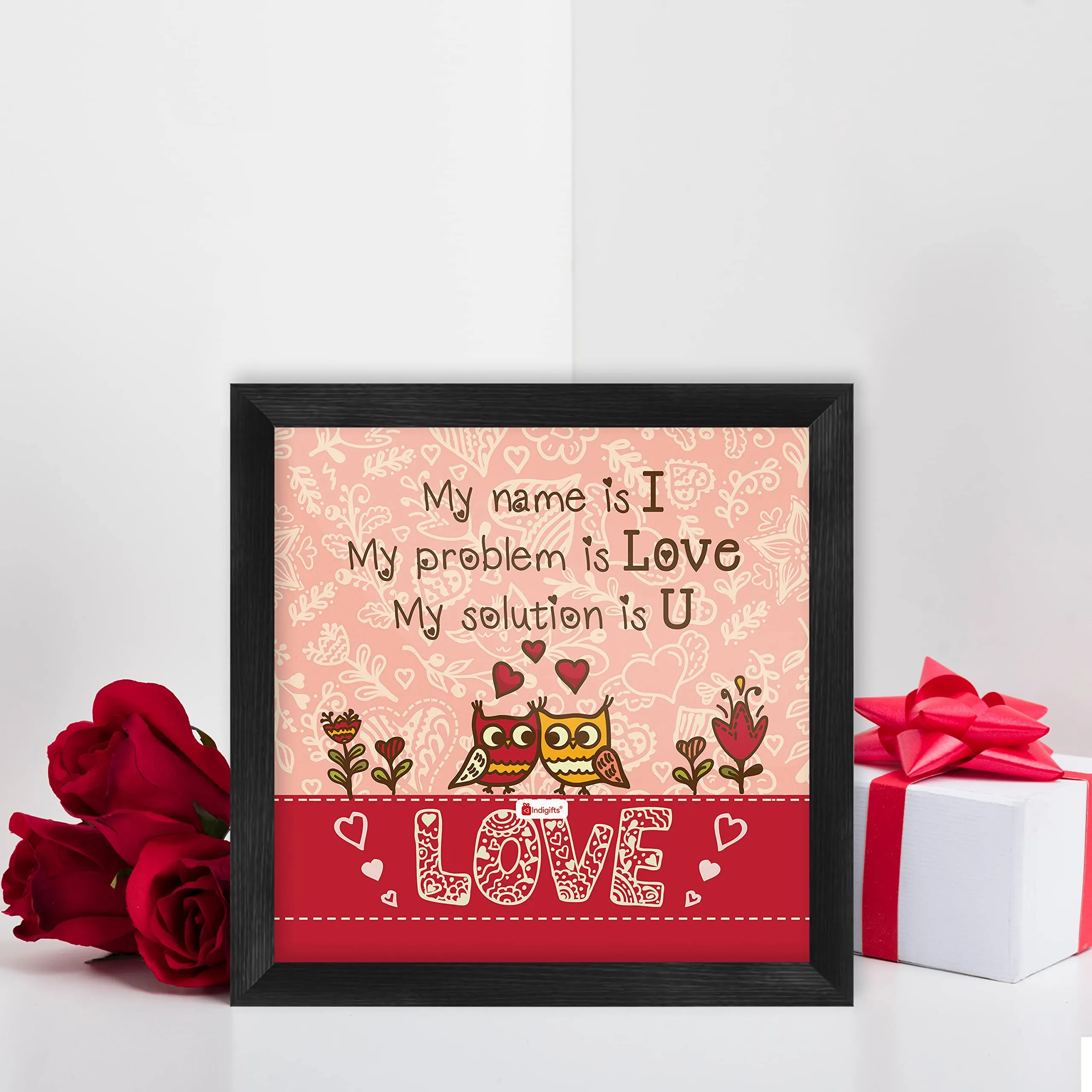 Indigifts Valentine Gift For Boyfriend Love Love Quote Printed Pink Poster Frame 6x6 inches - Valentine Gifts for Girlfriend, Love Gifts For Boyfriend, Gift For Boyfriend Birthday