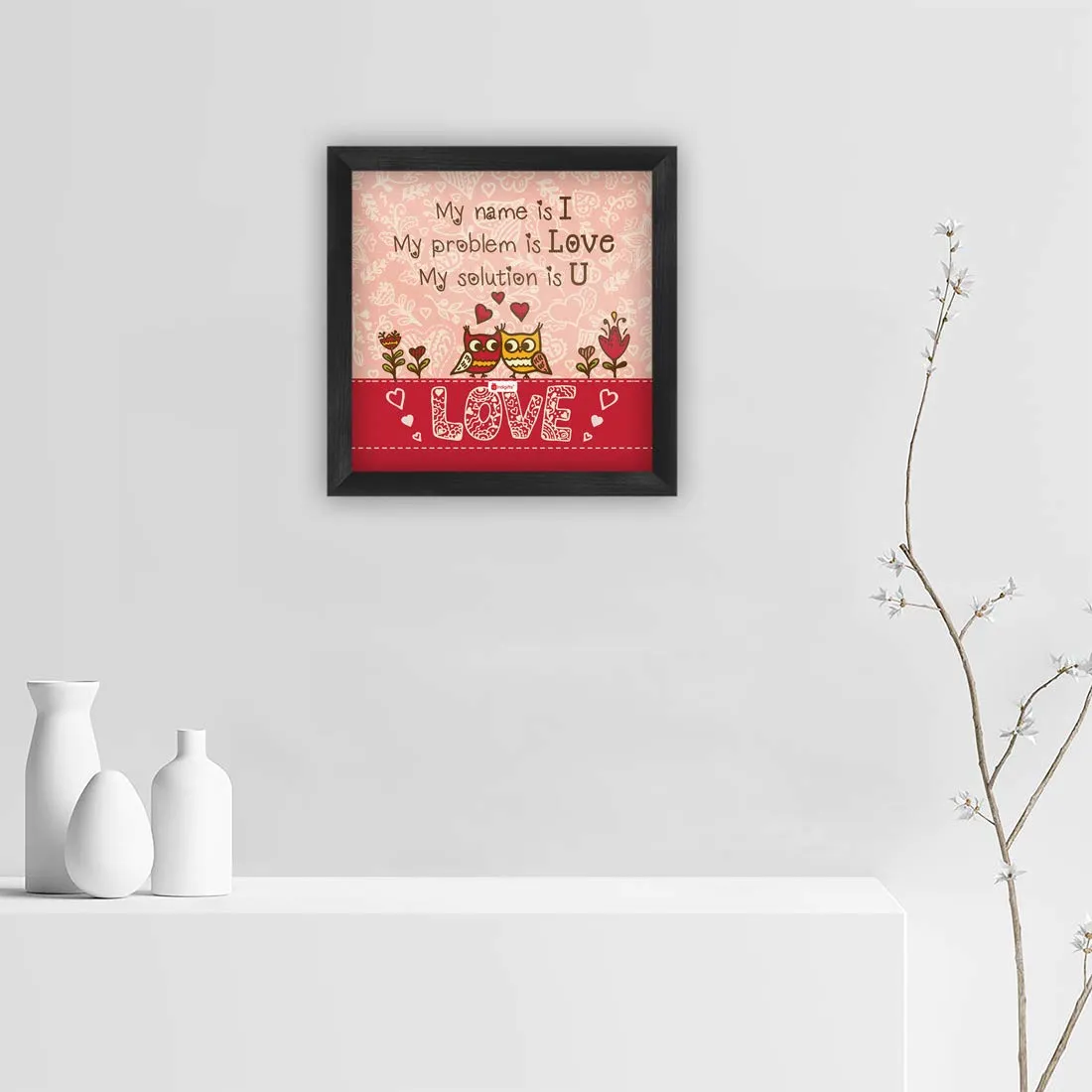 Indigifts Valentine Gift For Boyfriend Love Love Quote Printed Pink Poster Frame 8x8 inches - Valentine Gifts for Girlfriend, Love Gifts For Boyfriend, Gift For Boyfriend Birthday