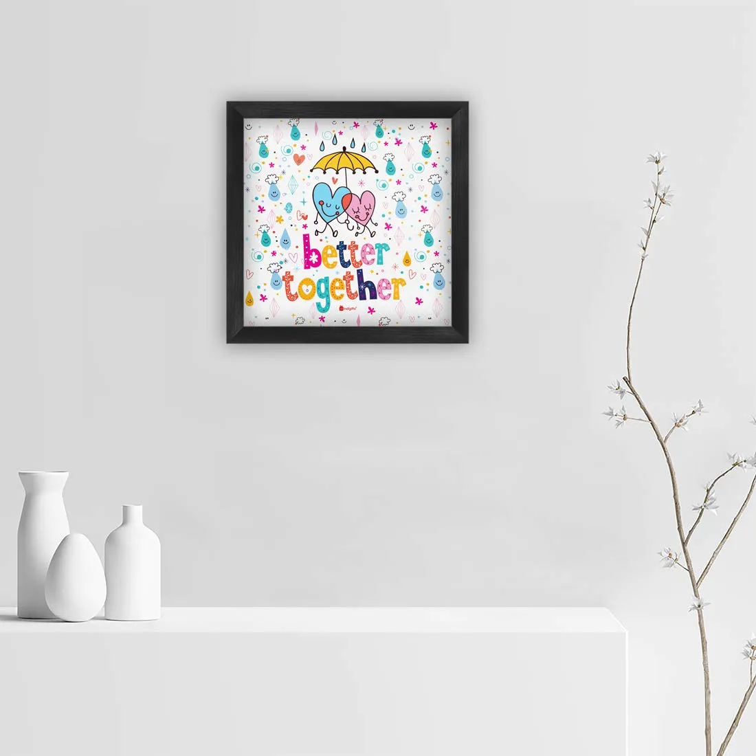 Indigifts Valentine Gifts for Girlfriend Better Together Quote Printed White Poster Frame 6x6 inches - Valentine Gift For Boyfriend Love, Valentine Day Gift, Love Gifts For Boyfriend Wife Husband