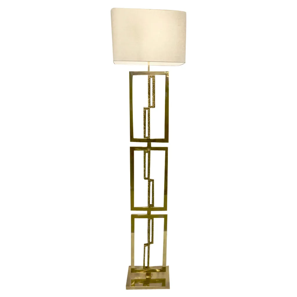 Italian Design Contemporary Cast Bronze and Gold Brass Rectangular Floor Lamp