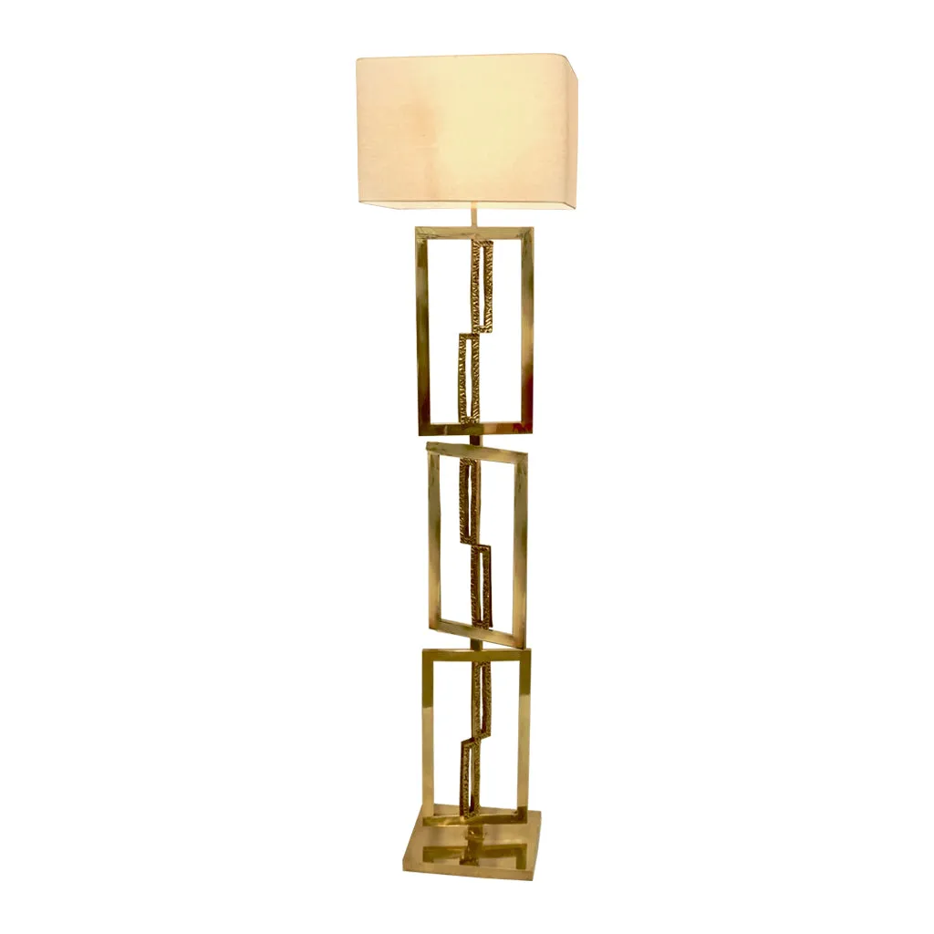 Italian Design Contemporary Cast Bronze and Gold Brass Rectangular Floor Lamp
