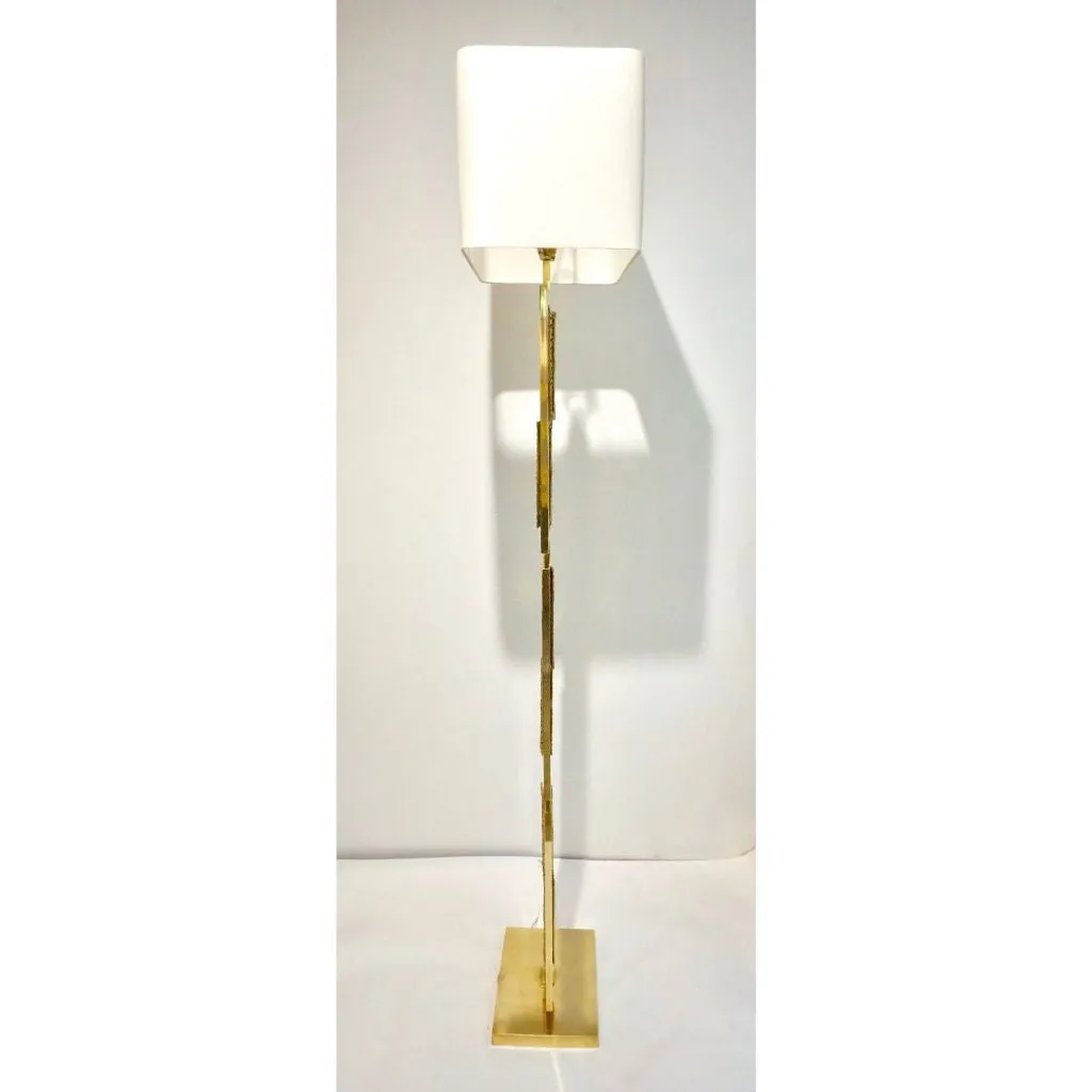 Italian Design Contemporary Cast Bronze and Gold Brass Rectangular Floor Lamp