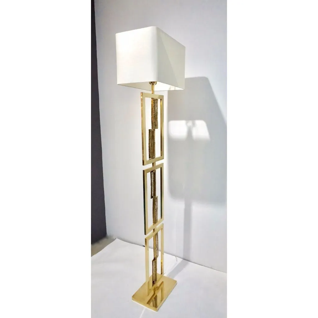Italian Design Contemporary Cast Bronze and Gold Brass Rectangular Floor Lamp
