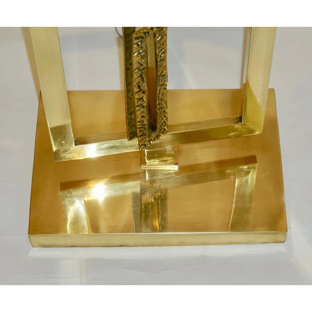 Italian Design Contemporary Cast Bronze and Gold Brass Rectangular Floor Lamp