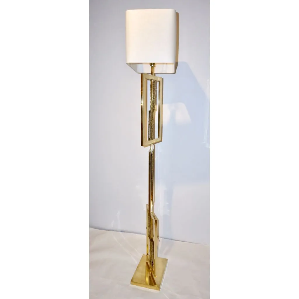 Italian Design Contemporary Cast Bronze and Gold Brass Rectangular Floor Lamp