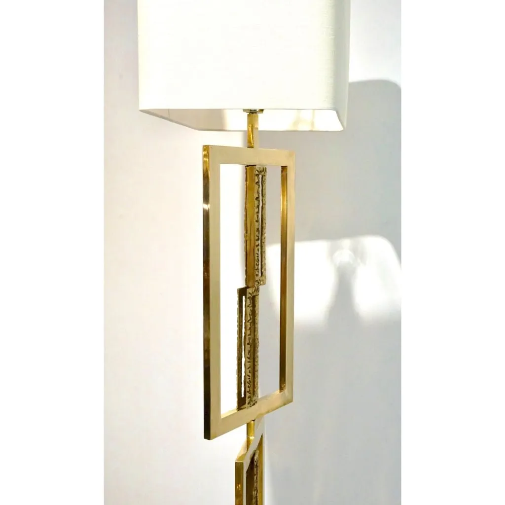 Italian Design Contemporary Cast Bronze and Gold Brass Rectangular Floor Lamp