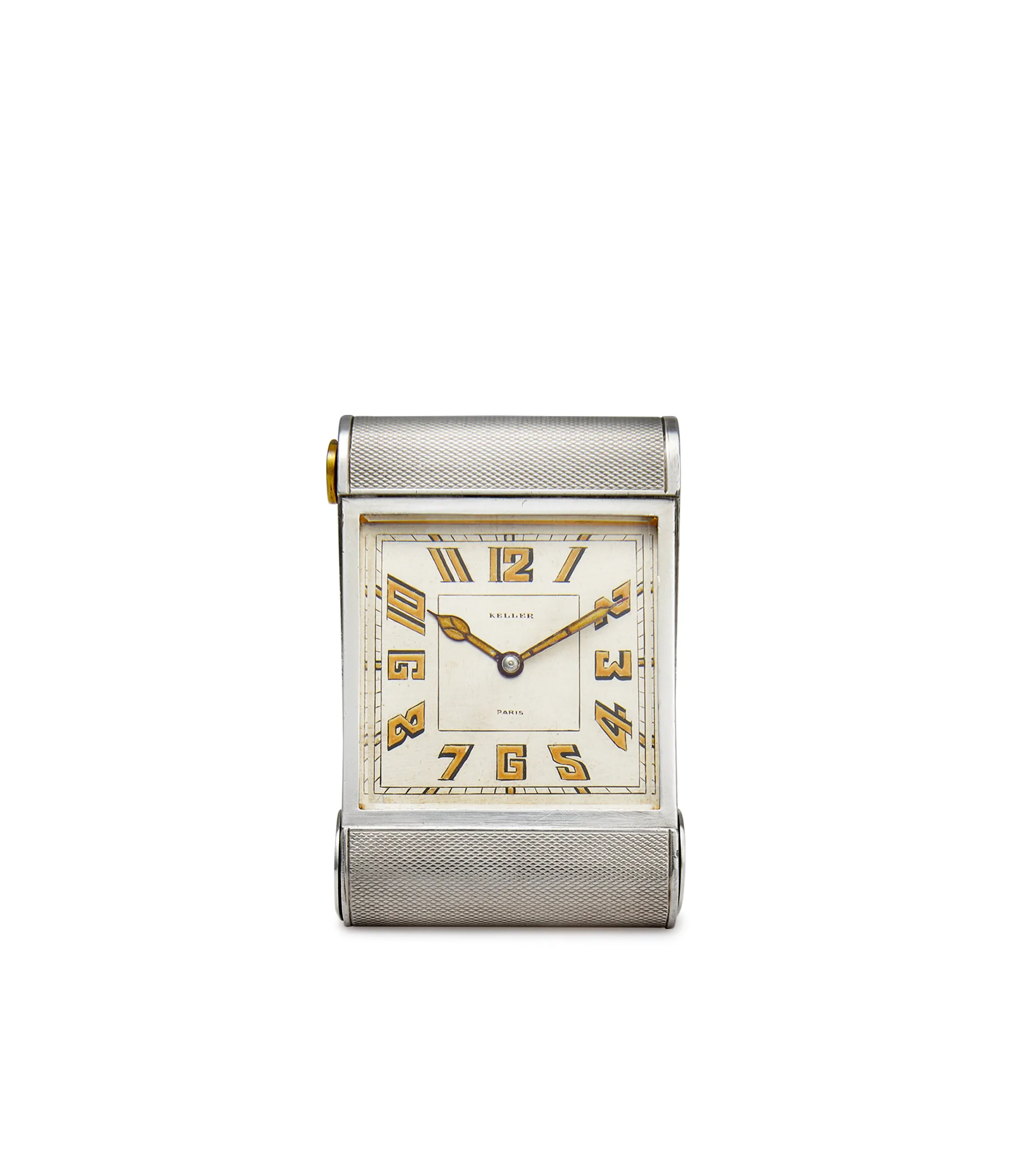 Keller Paris folding travel clock | engine-turned case