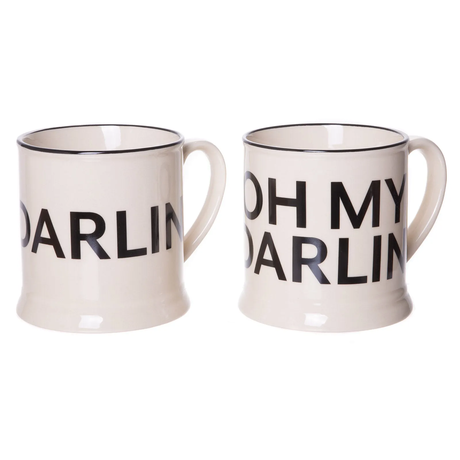 Large Black and Beige "Darlin' and Oh My Darlin'" Stein Shaped Ceramic Stoneware Mug 14 oz. - Perfect Gift for Couples - Set of 2