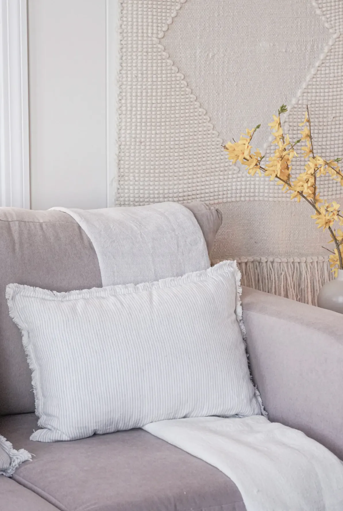 Light Grey & White Striped Linen Pillows