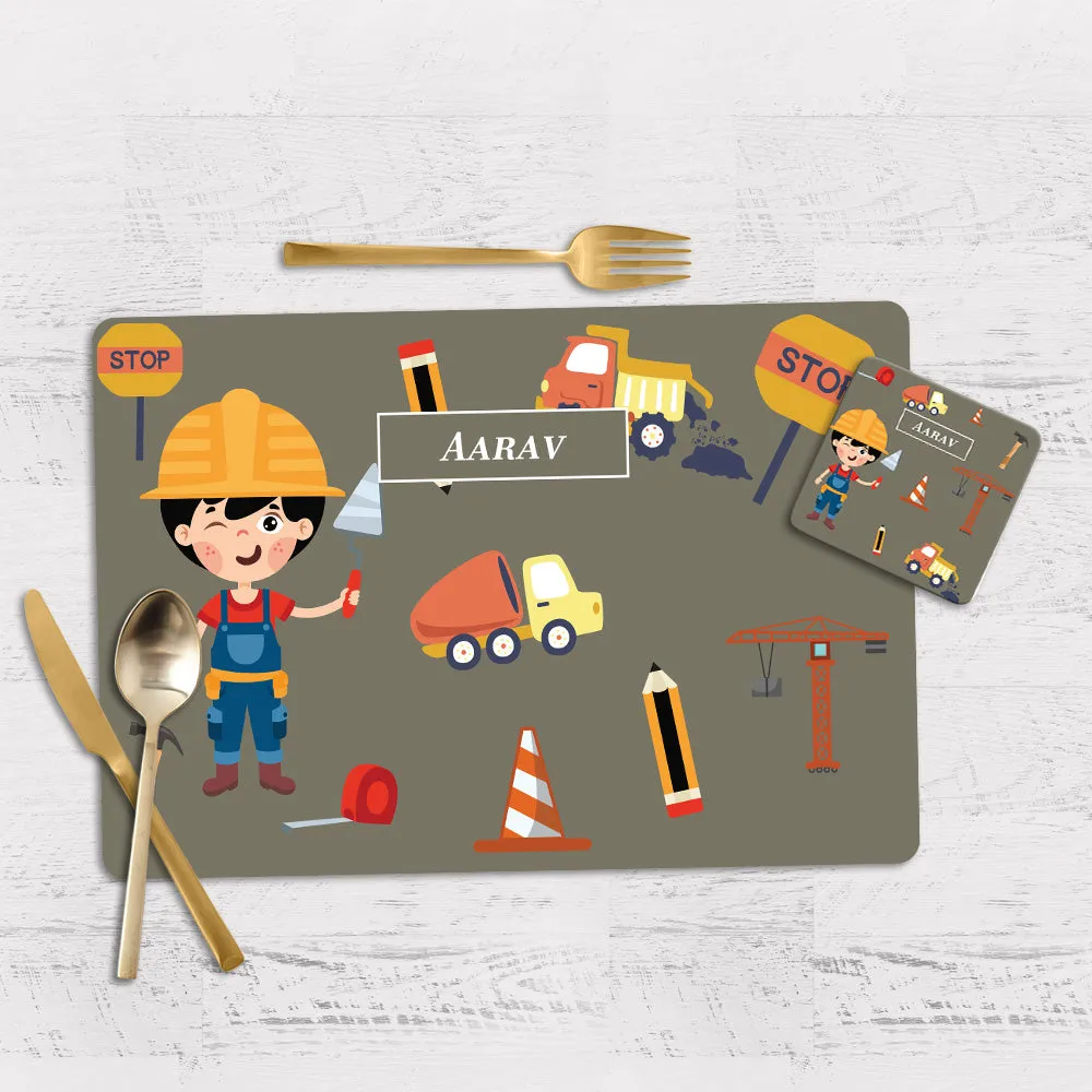 Little Builder Tableware Set (kids) (4 Placemats & 4 Casters)