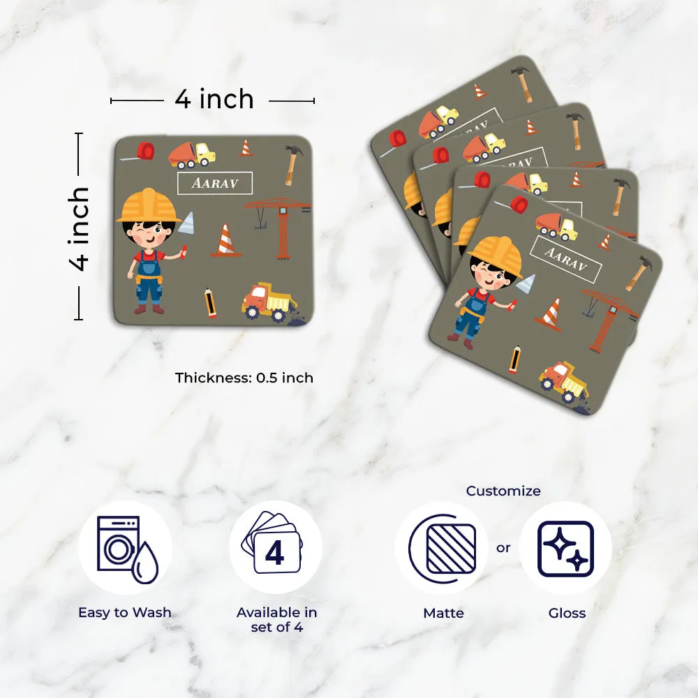 Little Builder Tableware Set (kids) (4 Placemats & 4 Casters)