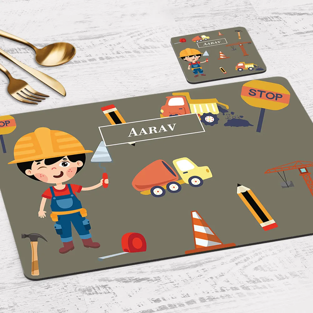 Little Builder Tableware Set (kids) (4 Placemats & 4 Casters)