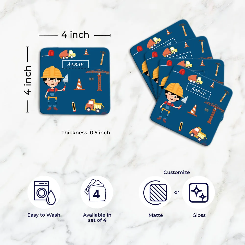 Little Builder Tableware Set (kids) (4 Placemats & 4 Casters)