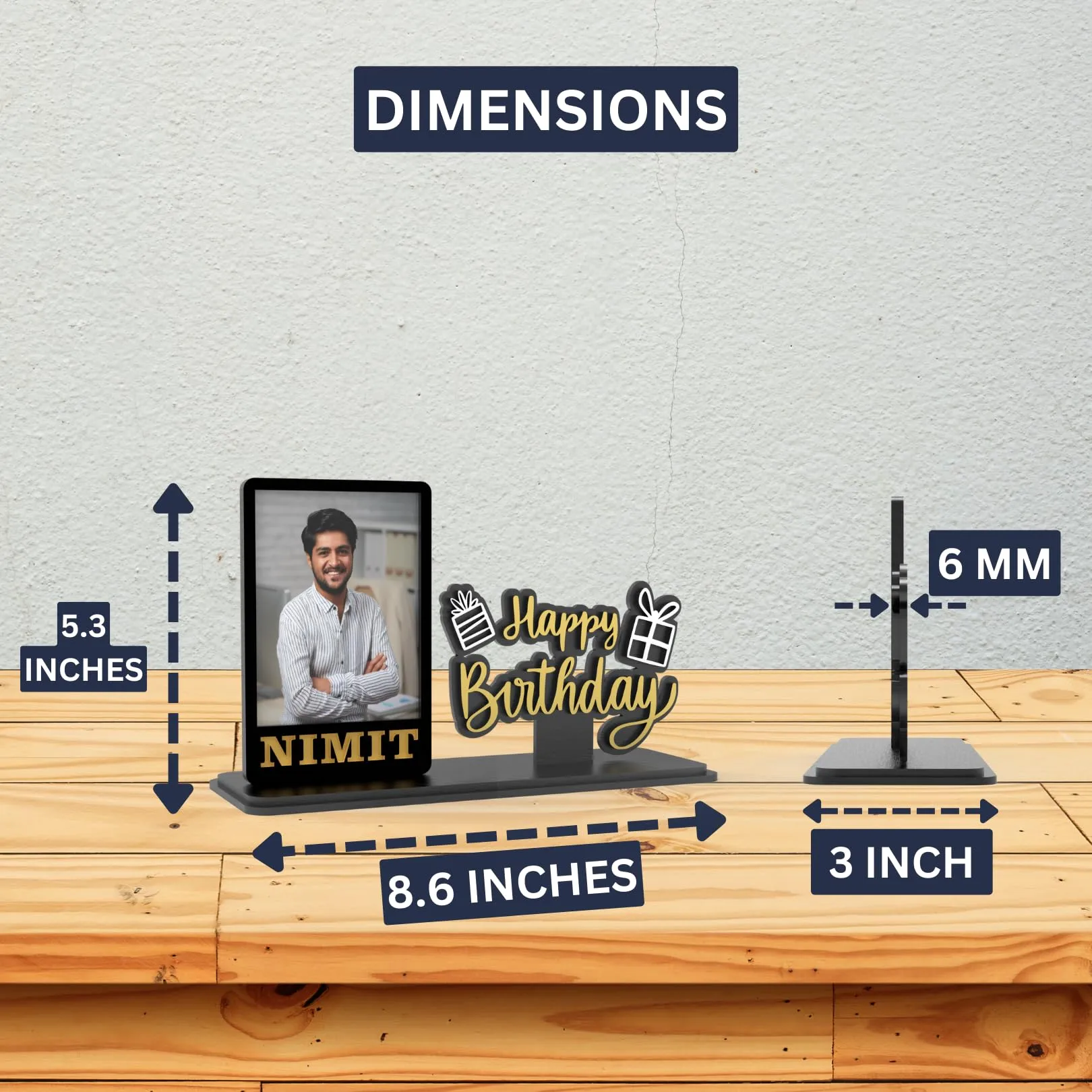 MakerTech Gifting Personalised Photo Frame with Name for Birthday Happy Birthday Photo Frame Birthday Gift Customised Unique Gift Wooden Happy Birthday Photo Frame (Happy Birthday)