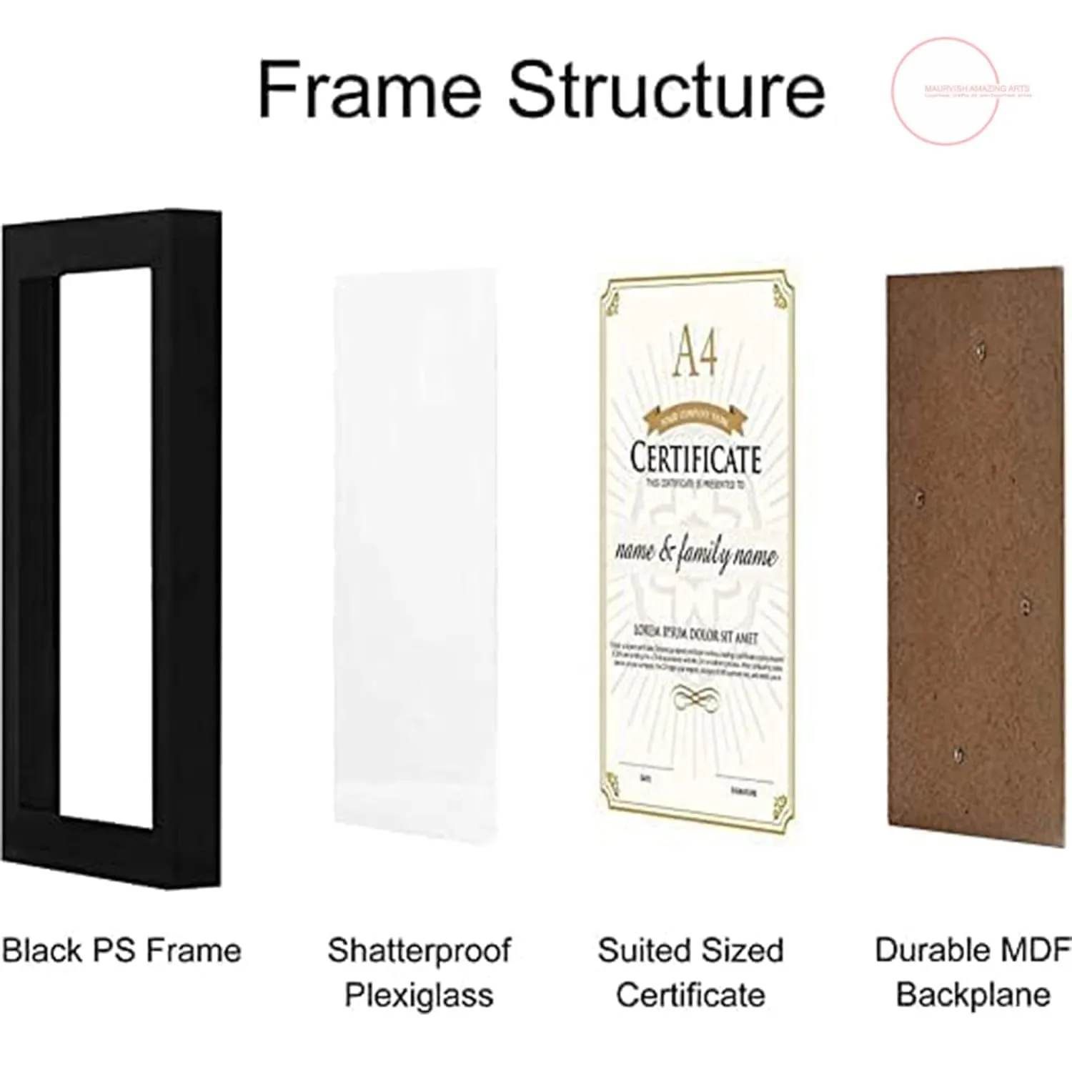 Maurvish Amazing Arts A4 Document Photo Frame set | A4 Size Photo Frame For Wall, Photo Frames for Home and Office (Pack of 8)