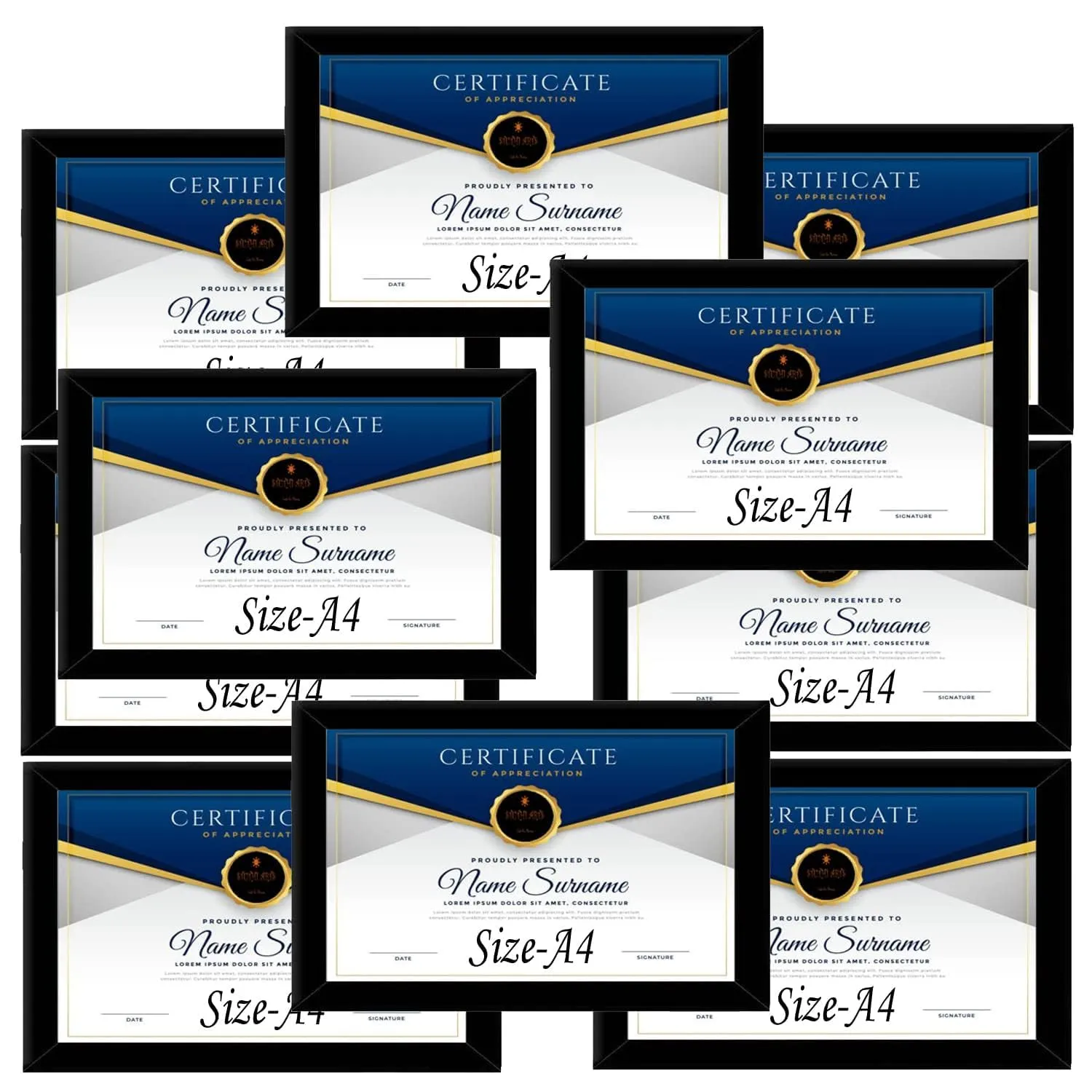 Maurvish Amazing Arts A4 Document Photo Frame set | A4 Size Photo Frame For Wall, Photo Frames for Home and Office (Pack of 8)