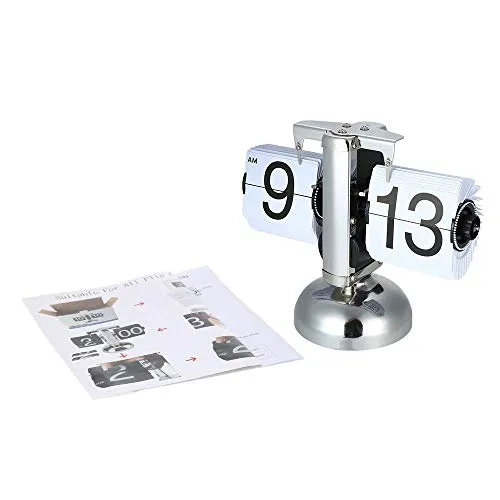 MBUYS MALL Retro Style Classic Metal Mechanical Display Battery Powered Flip Desk Shelf Clock Internal Gear Operated Flip Down Clock for Home, Office