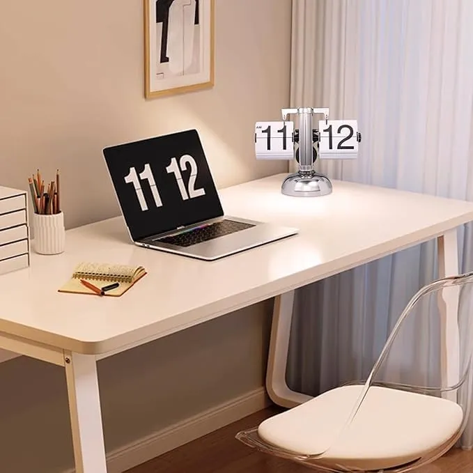 MBUYS MALL Retro Style Classic Metal Mechanical Display Battery Powered Flip Desk Shelf Clock Internal Gear Operated Flip Down Clock for Home, Office
