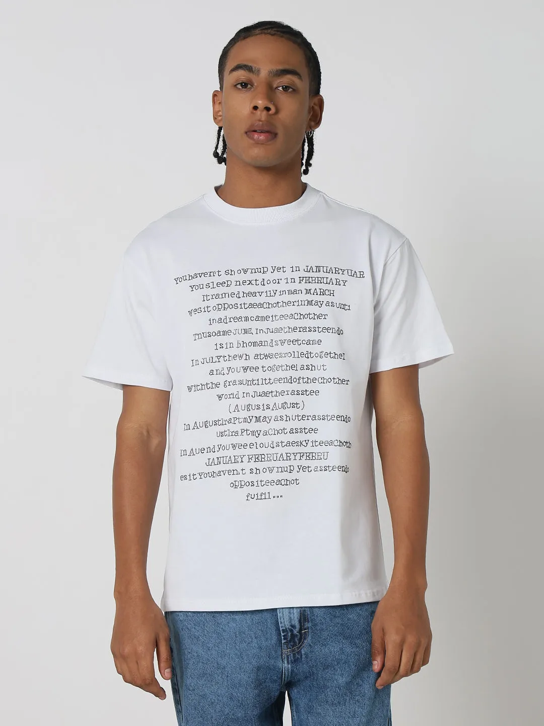 Men Casual White Abstract Typography T-Shirt