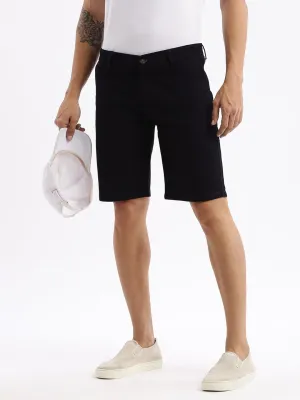 Men Geometric Navy Blue Low-Rise Denim Shorts