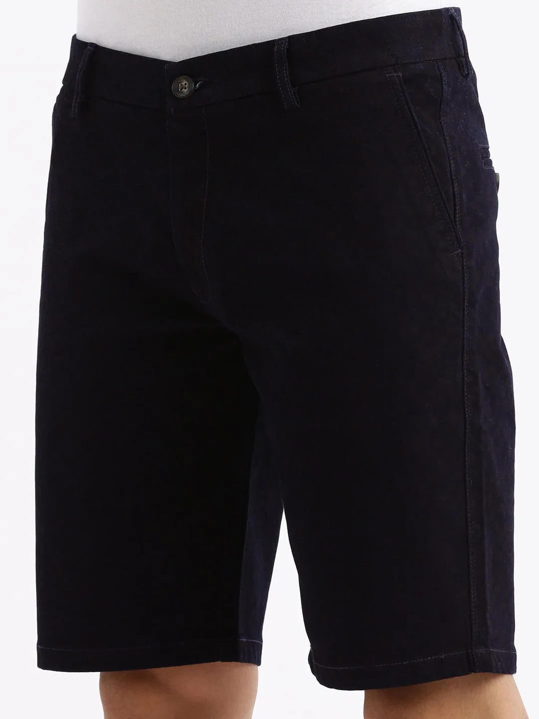 Men Geometric Navy Blue Low-Rise Denim Shorts
