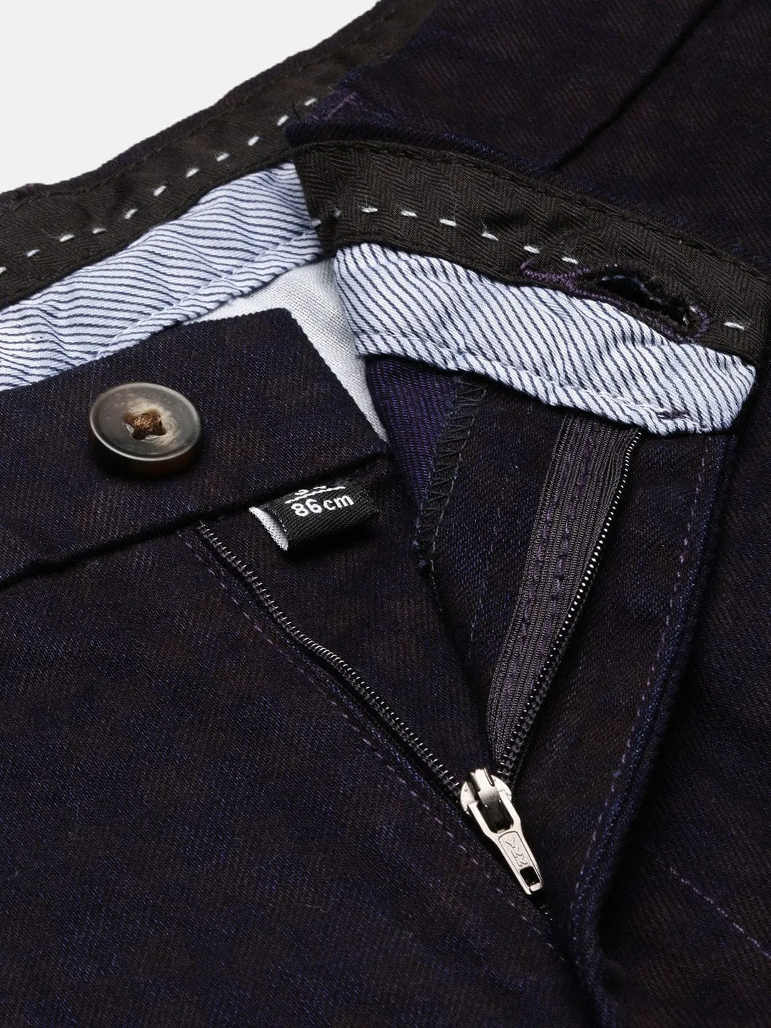 Men Geometric Navy Blue Low-Rise Denim Shorts