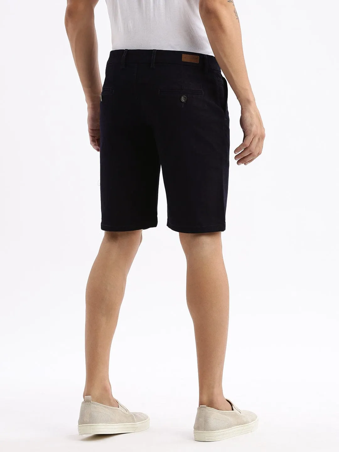 Men Geometric Navy Blue Low-Rise Denim Shorts