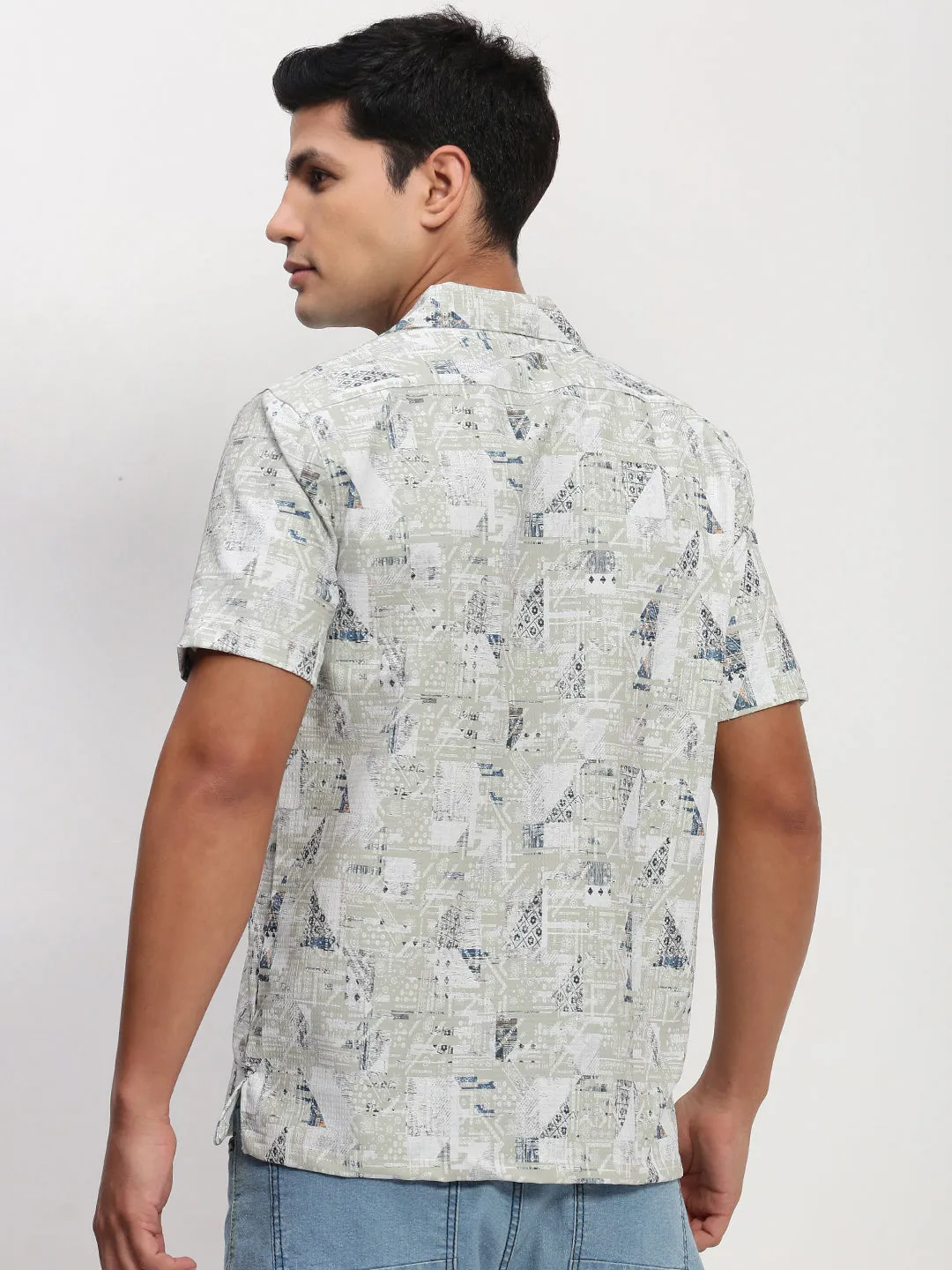 Men Green Abstract Cuban Collar Shirt