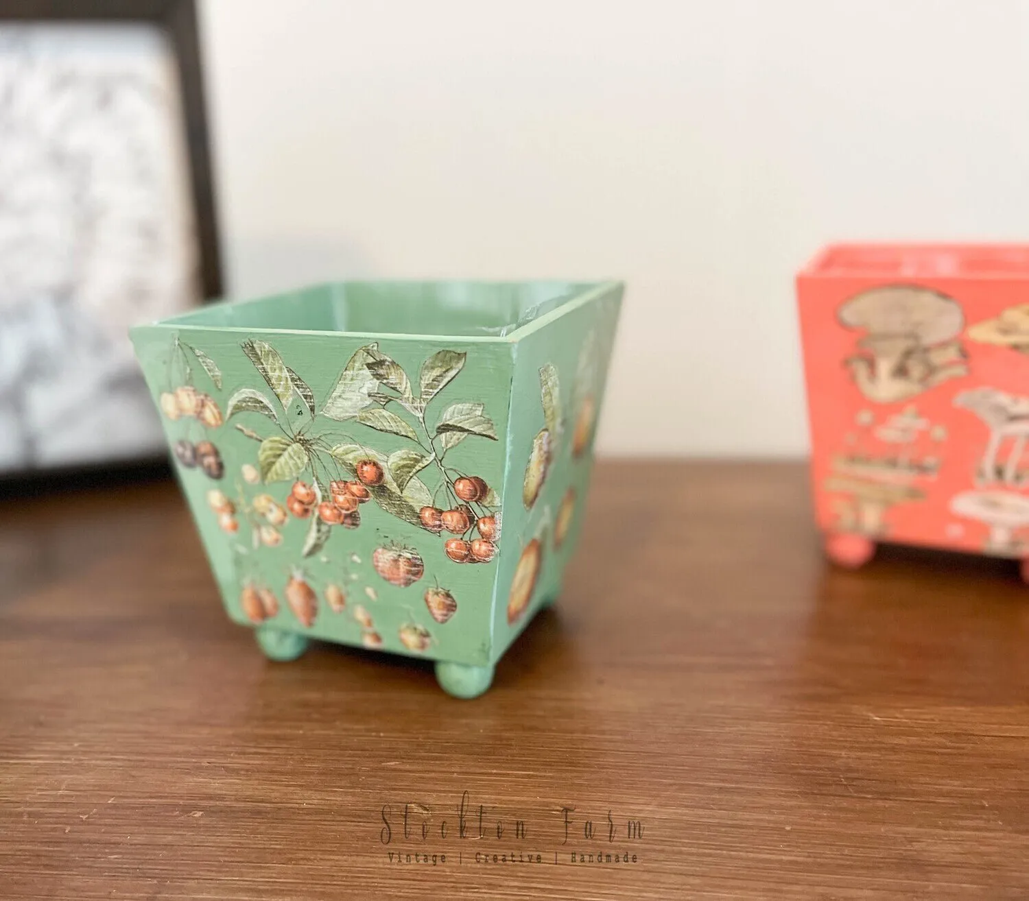 Mini Wood Footed Planters