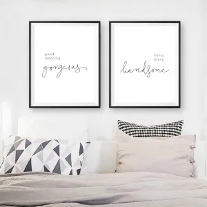 Minimalist Bedroom Quotes Typographic Wall Art Canvas Prints Good Morning Gorgeous Hello There Handsome Black and White Modern Nordic Poster
