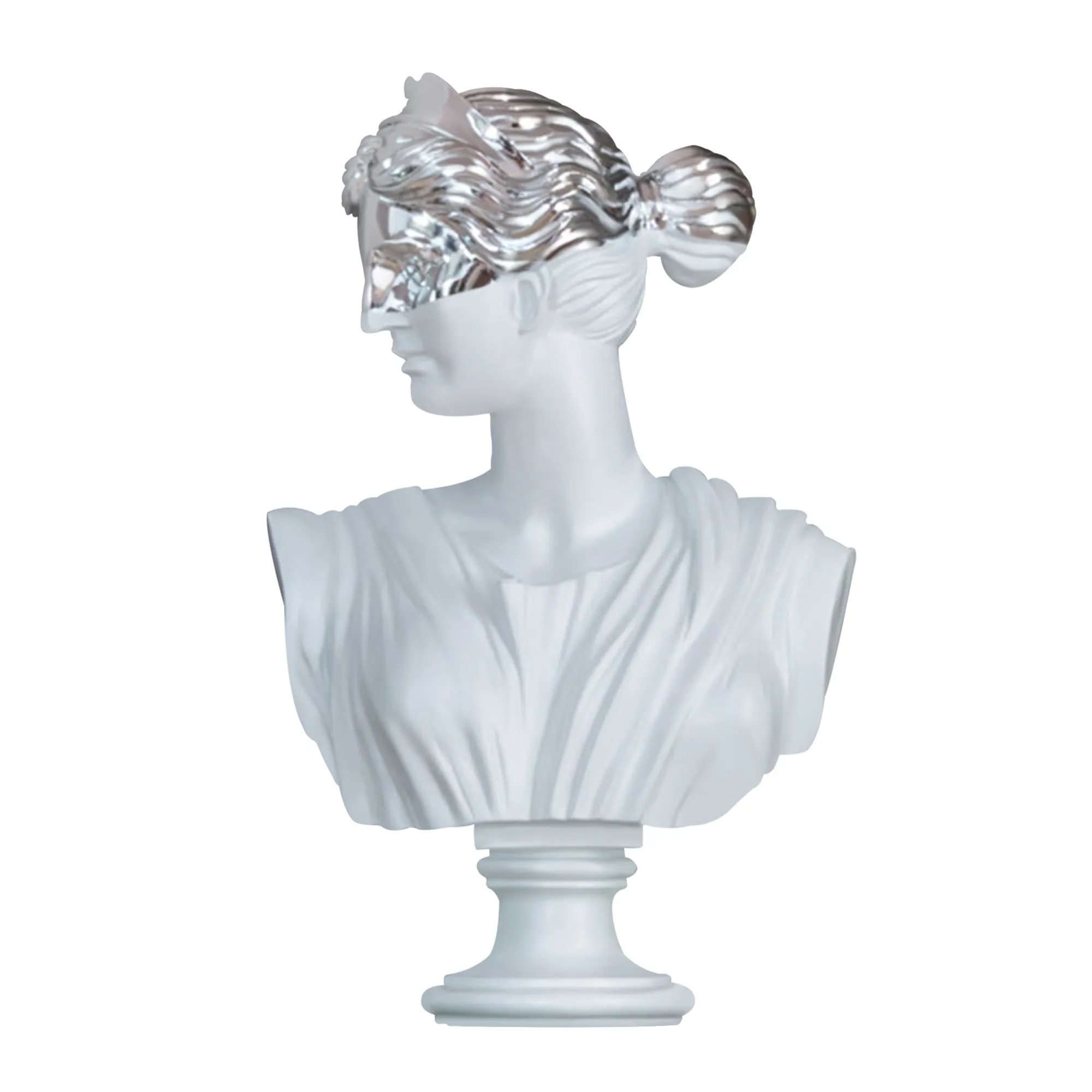 Modern Greek Goddess Bust with Chrome Mask Decorative Sculpture FF-031