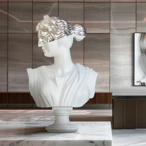 Modern Greek Goddess Bust with Chrome Mask Decorative Sculpture FF-031