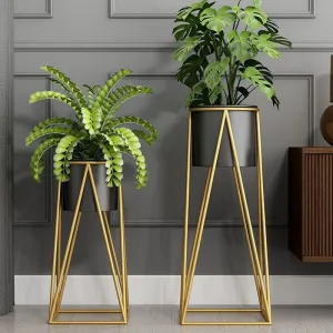 MODERN METAL FLOOR TALL PLANTERS FOR INDOOR - OUTDOOR PLANTS - PACK OF 2
