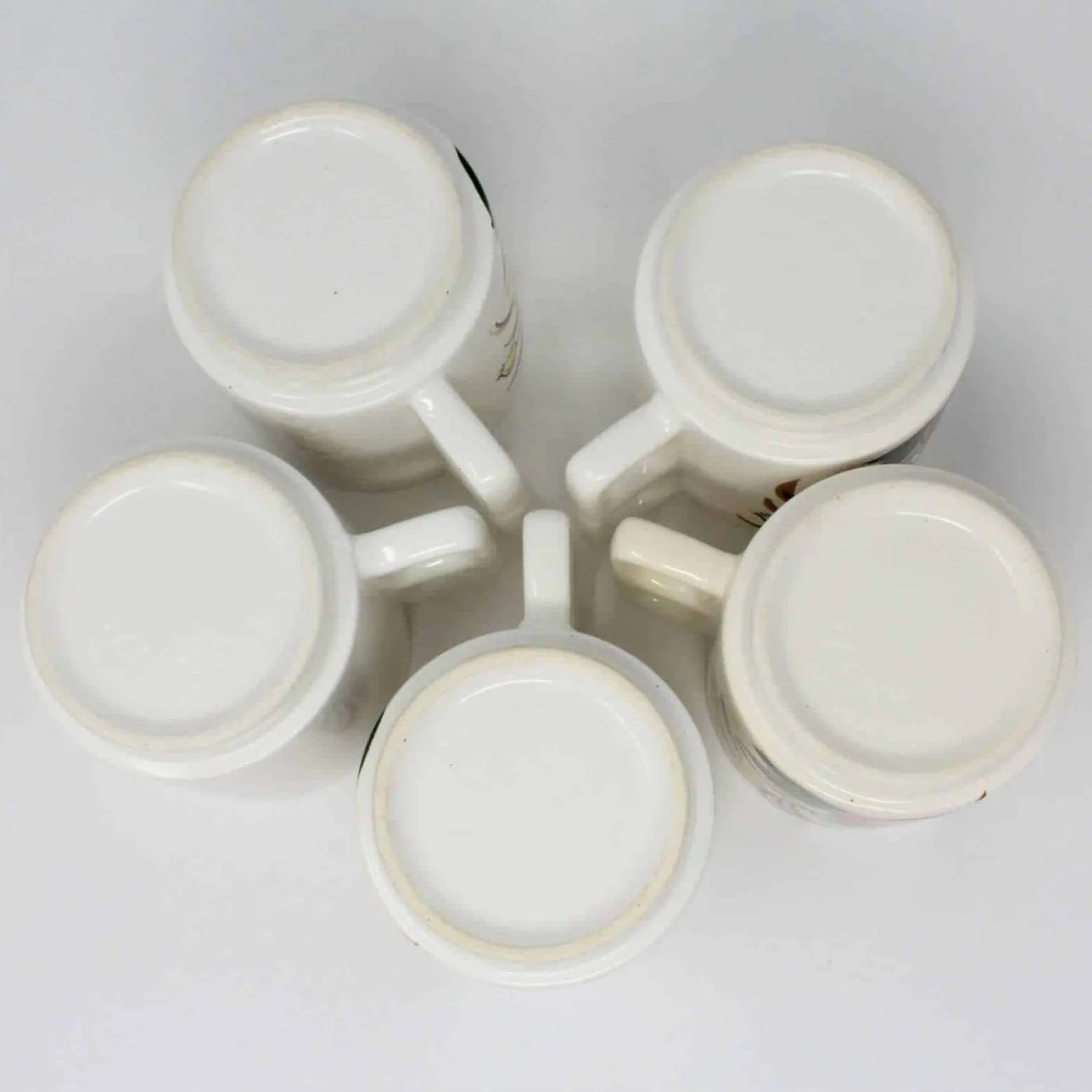 Mugs, Stackable Two Finger / Knuckle Handle, Apple Design, Set of 5, Ceramic, Vintage