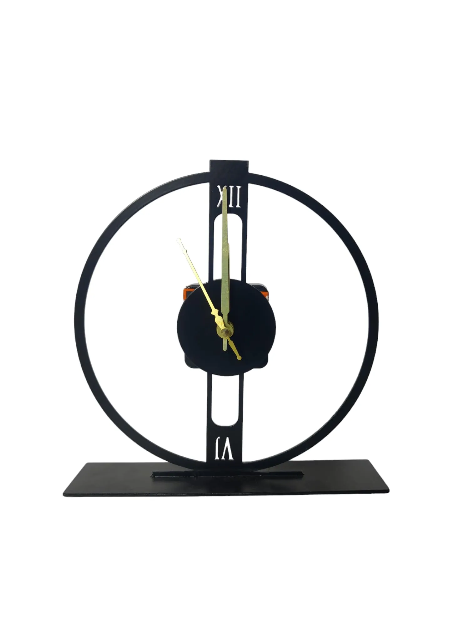 O Metal Decorative Clock Showpiece with Metal Base | Desktop Statue for Decorating Shelves, Tables (Black, 003)