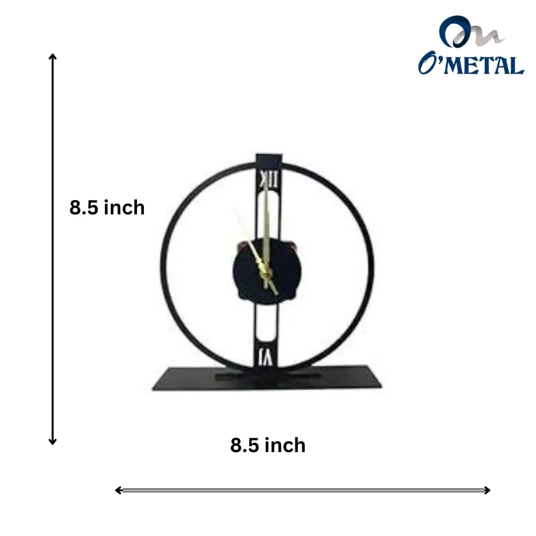 O Metal Decorative Clock Showpiece with Metal Base | Desktop Statue for Decorating Shelves, Tables (Black, 003)