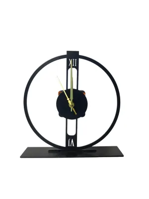 O Metal Decorative Clock Showpiece with Metal Base | Desktop Statue for Decorating Shelves, Tables (Black, 003)