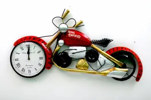 OBRA MIA Metal Wall Bullet Bike with Clock - Metal Bullet Bike with Clock showpiece/Bike for Home Decor (Red)