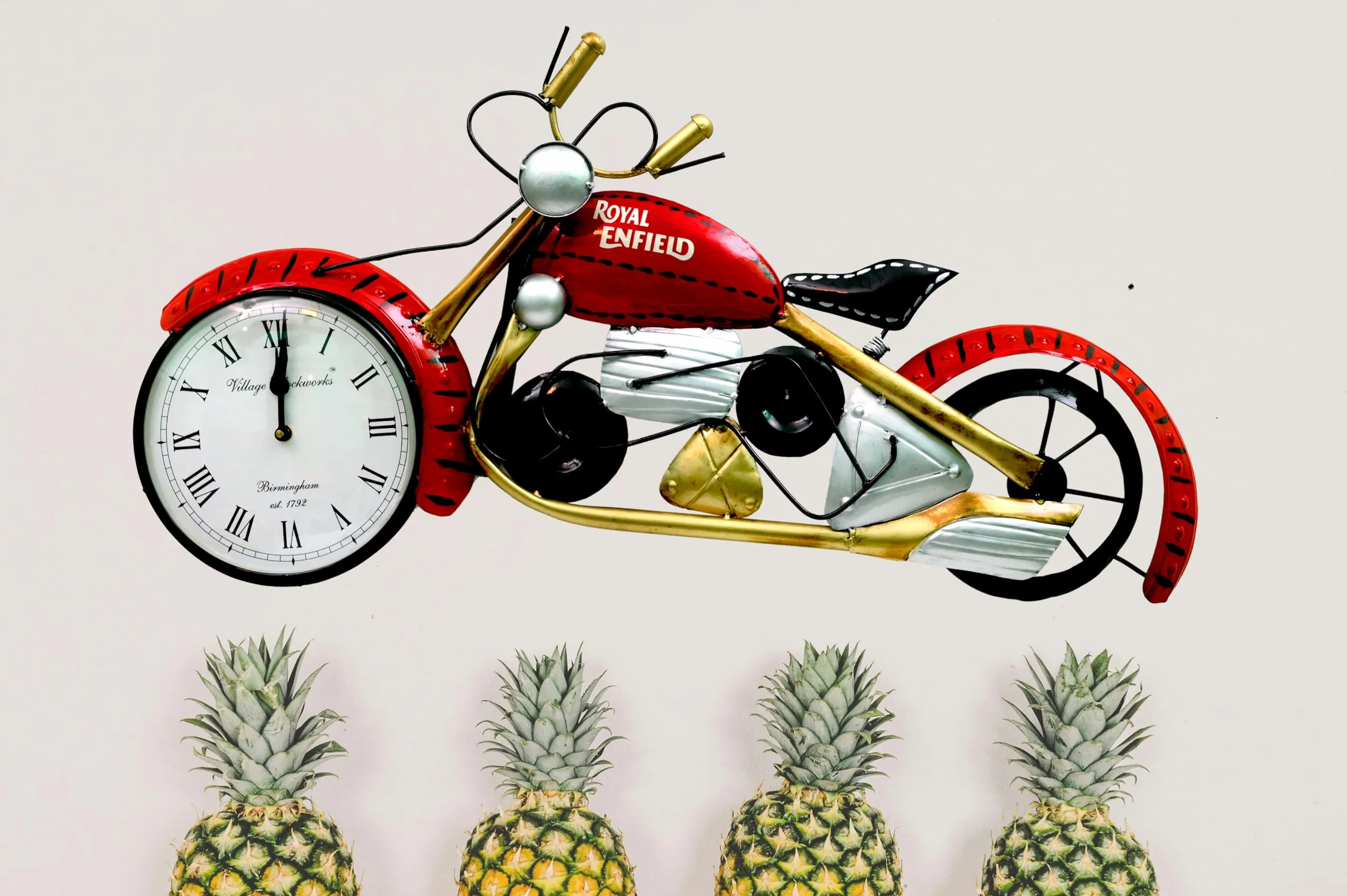 OBRA MIA Metal Wall Bullet Bike with Clock - Metal Bullet Bike with Clock showpiece/Bike for Home Decor (Red)