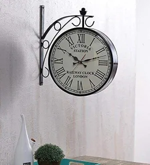 Option Gallery London Vintage Victoria Metal Double Sided Station Wall Clock with Dial (White dial, 10 inches)