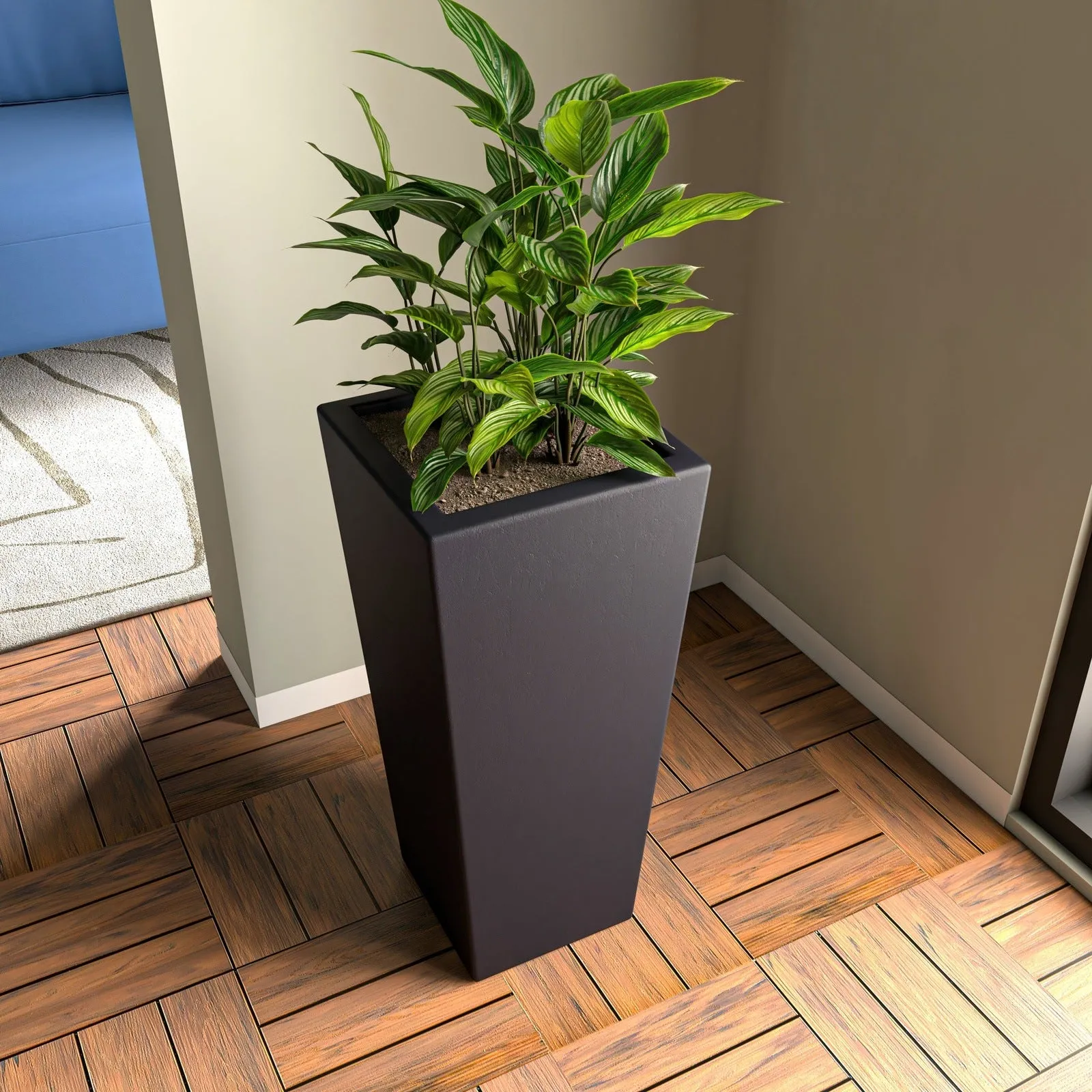 Orna 2-Piece Modern Fiberstone and MgO Square Clay Planter Set for Home and Garden
