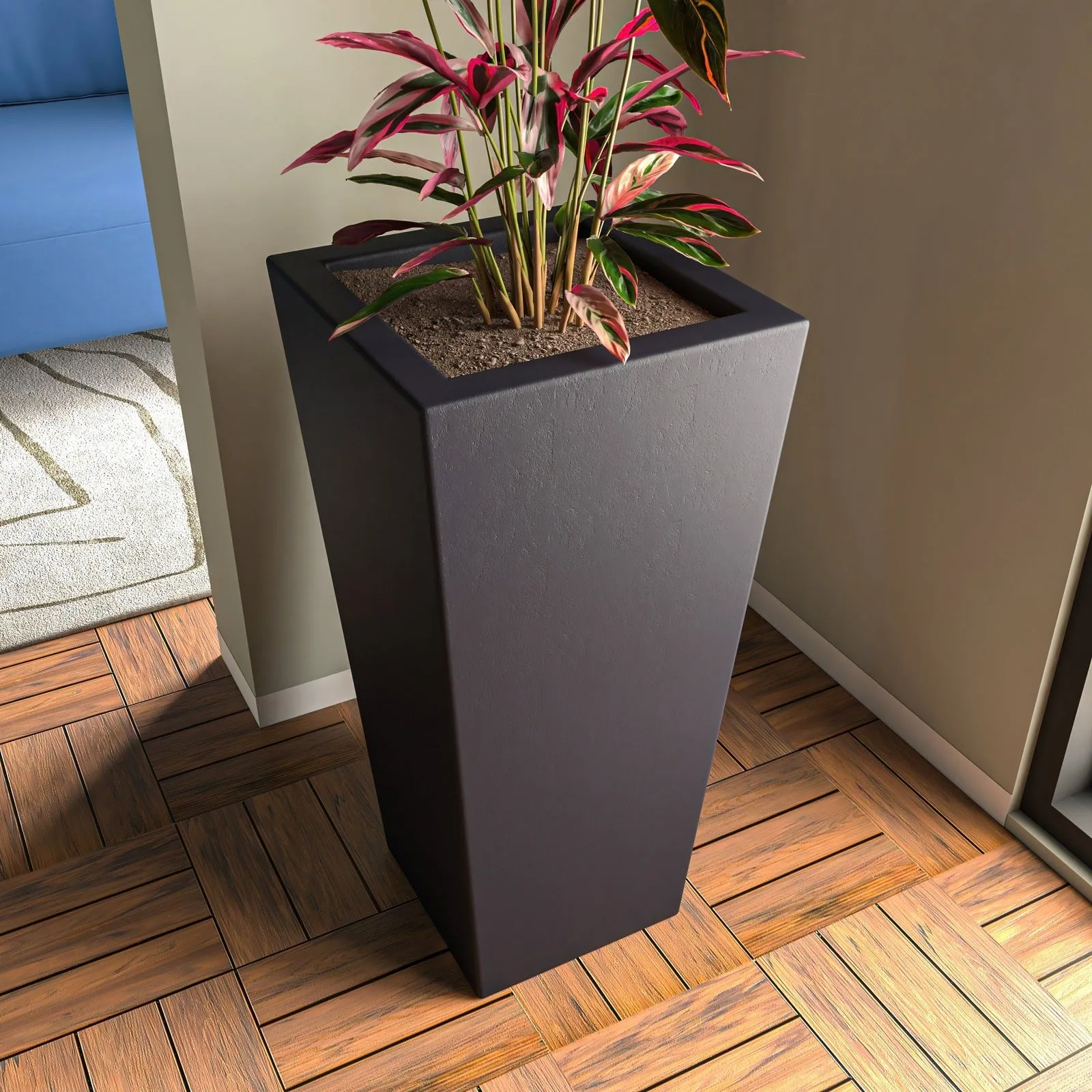 Orna 2-Piece Modern Fiberstone and MgO Square Clay Planter Set for Home and Garden