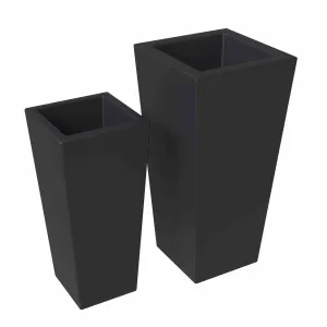 Orna 2-Piece Modern Fiberstone and MgO Square Clay Planter Set for Home and Garden
